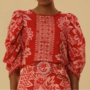 Farm Rio Flora Tapestry Red Blouse Size L
